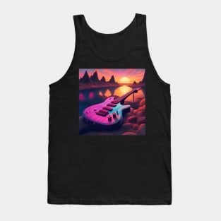 80s Style Beautiful Guitar in a Sunset Retro Vintage Travel Artwork Tank Top